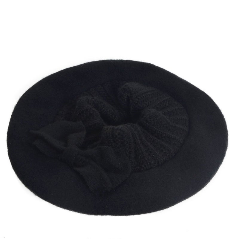 VECRY Lady French Beret 100% Wool Beret Floral Dress Beanie Winter Hat (Bow-Black) - Image 2